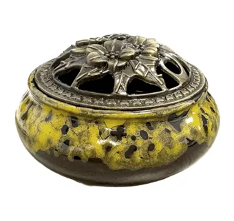 Porte Encens Céramique Noir et Jaune  10cm