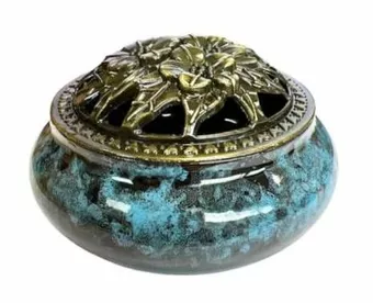 Porte Encens Céramique Noir et bleu 10cm