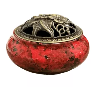 Porte Encens Céramique Rouge et Noir  10cm