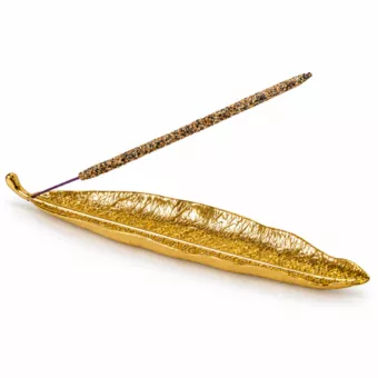 Porte-encens feuille dorée 25 cm