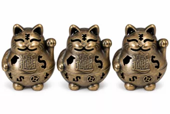 Brûle-encens Maneki-neko bronze 4,9 cm – Lot de 3