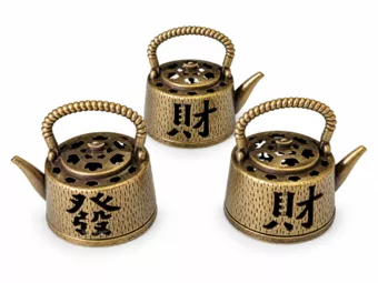 Brûle-encens théière porte-bonheur 4 cm – Lot de 3