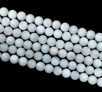 Perles Rondes sur Fil Aigue-Marine A 8-9mm
