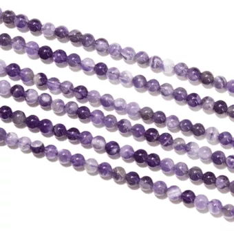 Perles Rondes sur Fil Améthyste Rubanée A 4mm
