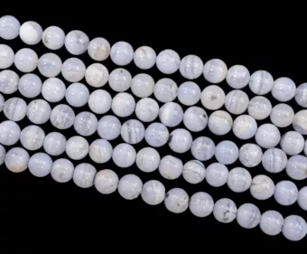 Perles Rondes sur Fil Calcédoine Bleue Rubanée A 6-7mm