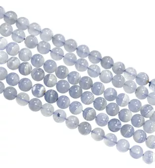 Perles Rondes sur Fil Calcédoine Bleue Rubanée A 8-9mm