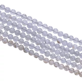 Perles Rondes sur Fil Calcédoine Bleue A 6-7mm