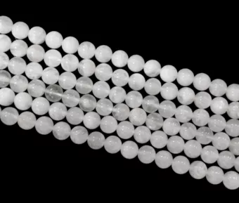 Fil de Perles Rondes Pierre de Lune Blanche Péristérite A 8 mm