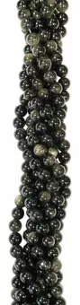 Fil de Perles Rondes Obsidienne Noire Dorée A 8 mm