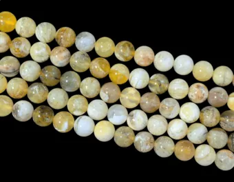 Perles Rondes sur Fil Opale Jaune A 10-11mm