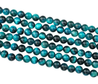 Fil de Perles Rondes Oeil de Tigre Teinté Bleu A 6 mm