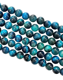 Perles Rondes sur Fil Œil de Tigre Teinté Bleu A 8mm