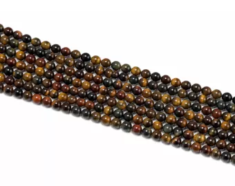 Perles Rondes sur Fil Oeil de Tigre Multicolore A 6 mm