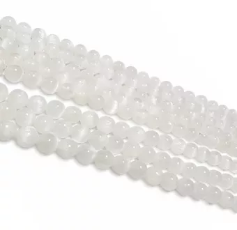 Perles Rondes sur Fil Sélénite Oeil de Chat A 6 mm