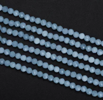 Aigue Marine Facettée A perles 3mm sur fil 40cm