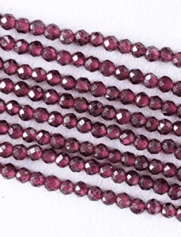 Fil de Perles Rondes Facettées Grenat Rouge AA 3 mm