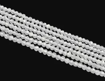 Fil de Perles Rondes Facettées Pierre de Lune Blanche AA 3 mm