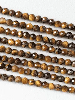 Fil de Perles Rondes Facettées Oeil de Tigre A+ 3-4 mm