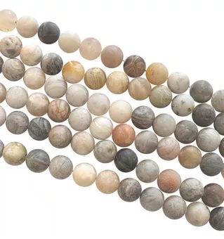 Perles Rondes Mates sur Fil Agate Plume AB 8mm