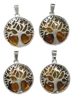 Pendentif Métal Arbre de Vie Oeil De Tigre A 25mm x4