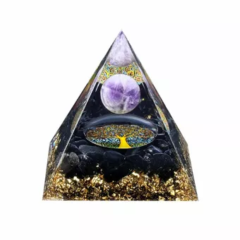 Orgonite Pyramide Amethyste & Obsidienne Noire Arbre de Vie