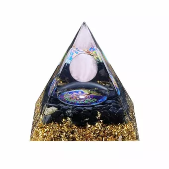 Orgonite Pyramide Quartz Rose & Obsidienne Noire Arbre de Vie