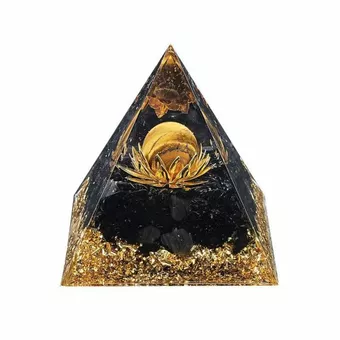 Orgonite Pyramide Oeil de Tigre et Obsidienne Noire Lotus