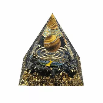 Orgonite Pyramide Oeil de Tigre et Obsidienne Noire Arbre de Vie & Spirale