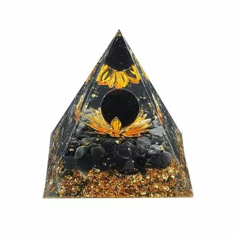 Orgonite Pyramide Obsidienne Noire Lotus