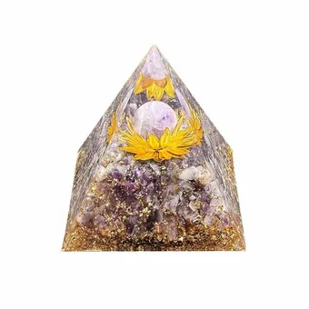 Orgonite Pyramide Amethyste Lotus 8cm