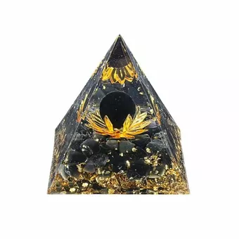 Orgonite PyramideObsidienne Noire Lotus 8cm