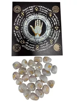 Boite Rune Futhark Quartz Rose avec Sac en Tissu 10x11cm