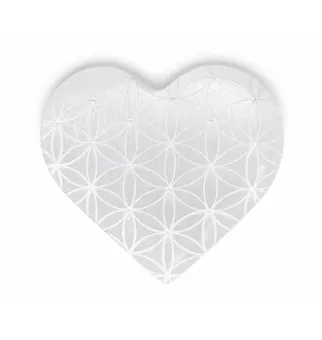 Cœur en Sélénite Fleur de Vie 6.5cm 110g