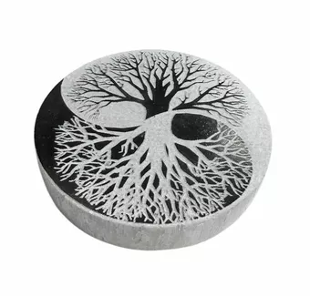 Plaque Yin Yang Arbre de Vie Noir & Blanc en Sélénite 8cm