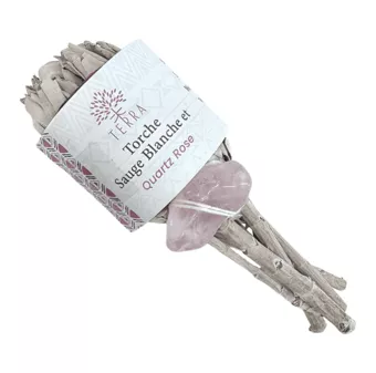 Torche Sauge Blanche Petale avec Quartz Rose 25-30g 11cm