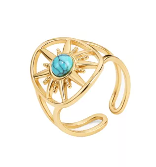 Bague Acier Inoxydable Dorée Ajustable Soleil Turquénite A