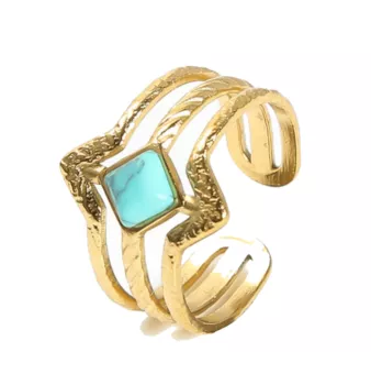 Bague Acier Inoxydable Dorée Ajustable Losange Turquénite A