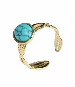 Bague Acier Inoxydable Dorée Ajustable Feuillage Turquénite A