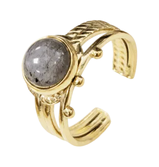 Bague Labradorite A Ronde en Acier Inoxydable Doré