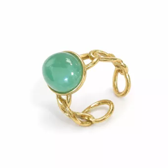 Bague en Acier Inoxydable Dorée Aventurine Verte Ovale