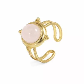 Bague en Acier Inoxydable Dorée Quartz Rose Ovale