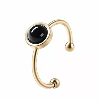 Bague Onyx Noir – acier inoxydable doré