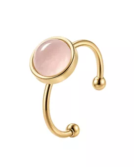 Bague Quartz Rose AB Acier Inoxydable Doré Ajustable 8mm