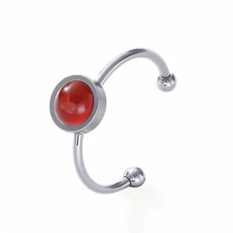Bague Agate Rouge AA Acier Inoxydable Argenté Ajustable 6mm