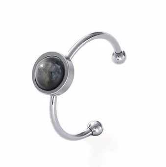 Bague Larvikite – acier inoxydable argenté