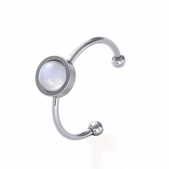 Bague Pierre de Lune Blanche – acier inoxydable argenté