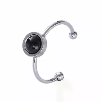 Bague Onyx Noir – acier inoxydable argenté
