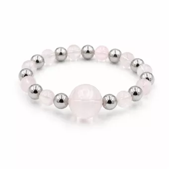 Bague Perles Argentées Quartz Rose