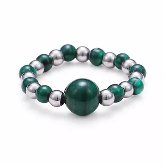 Bague Perles Argentées Malachite