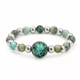 Bague Perles Argentées Turquoise d’Afrique
